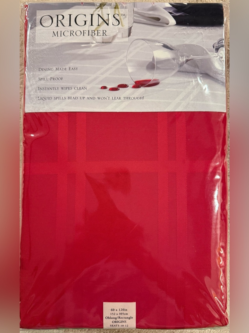 Origins Microfiber Red Tablecloth - Spill-Proof Party Table Cover